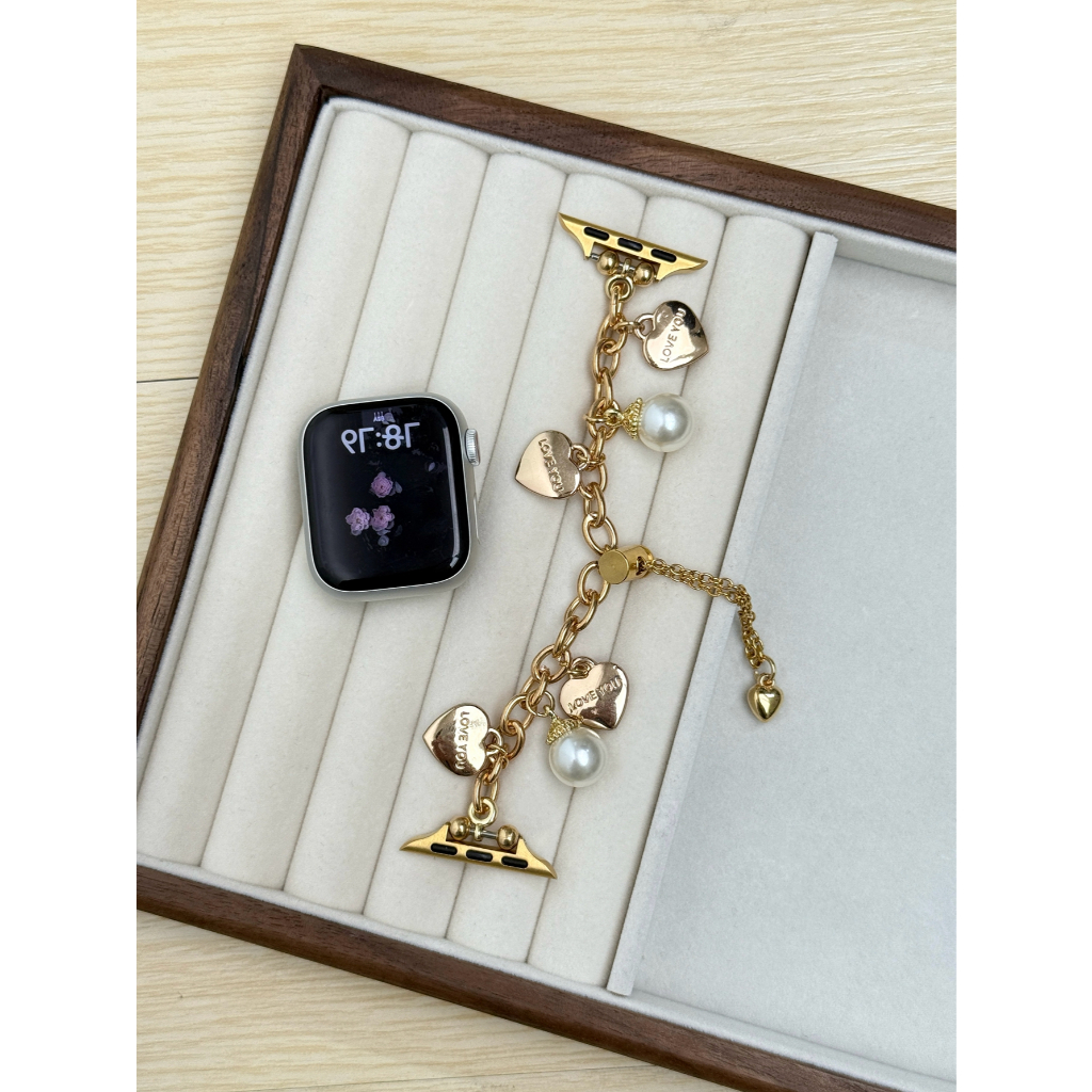 Heart Pearl Loop Link สําหรับ Apple Watch band ผู้หญิง Series Ultra 10/9/8/7/6/5/4/3/2/1 SE 38 มม.40 มม.41 มม.42 มม.44 มม.45 มม.46 มม.49 มม.