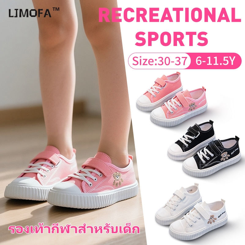 [Local Shipping] รองเท้าผ้าใบสำหรับเด็กหญิงอายุ 6-12 ปี ปักลายหมีน่ารัก น้ำหนักเบา ระบายอากาศสุดดี