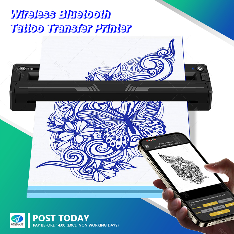 เครื่องพิมพ์ลายสักแบบถ่ายโอน M8 เครื่องพิมพ์ลายสักไร้สายผ่านบลูทูธ รองรับการใช้งานกับมือถือและพีซี