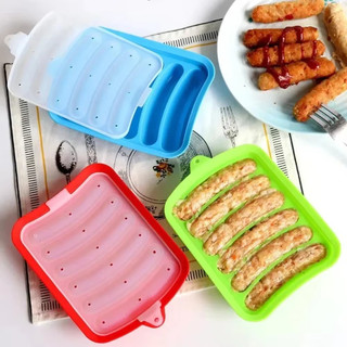 6 Grids DIY Non-Stick Sausage Maker Mould Silicone Ham Hot Dog Making Moulds With Lid Kitchen Household Sausages Kitchen Cooking Tools