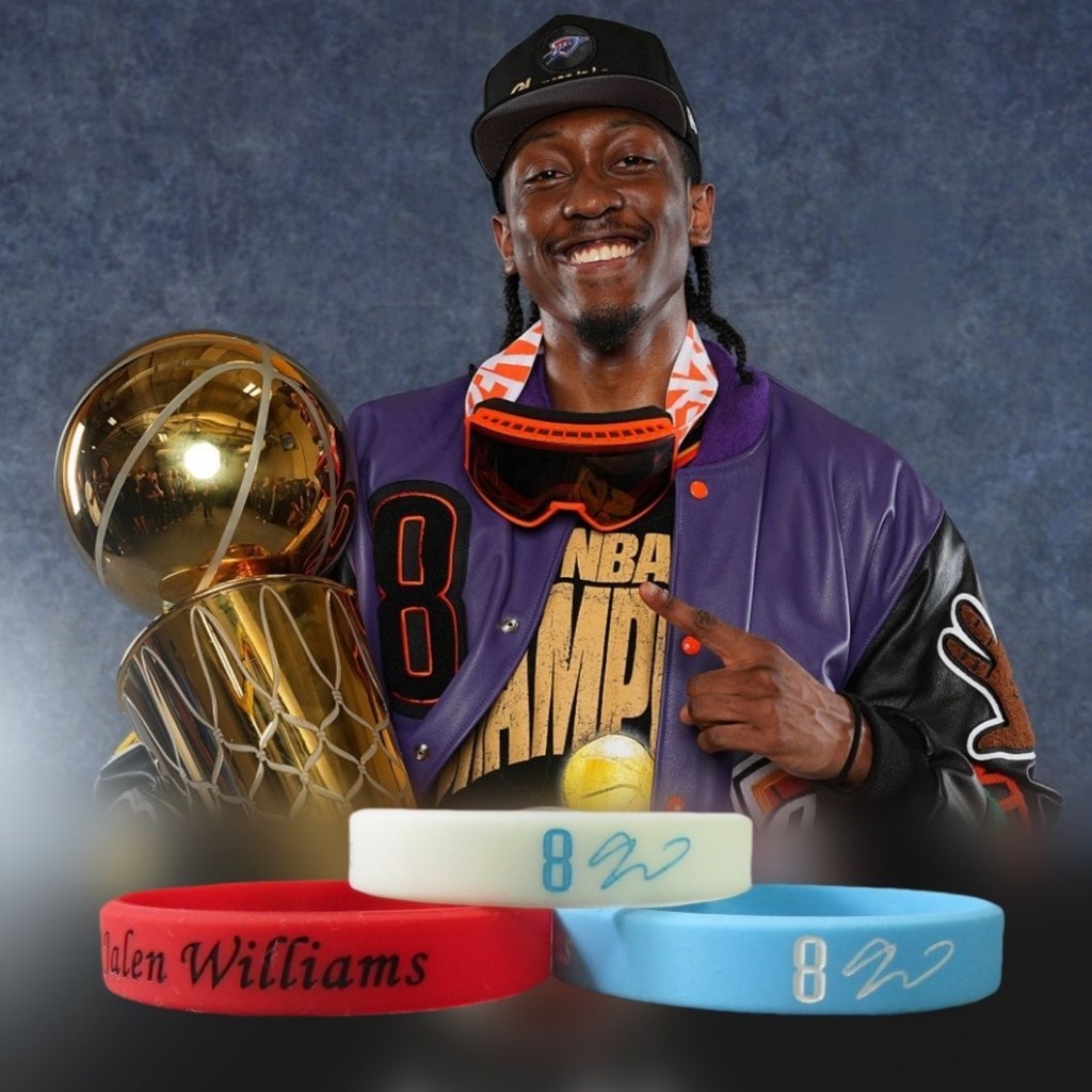 เจเลน วิลเลียมส์ OKC #8 NBA แบนด์บอลเลอร์, สายรัดข้อมือยางกีฬา, สร้อยข้อมือบาสเกตบอล, แฟน, นักเรียน,
