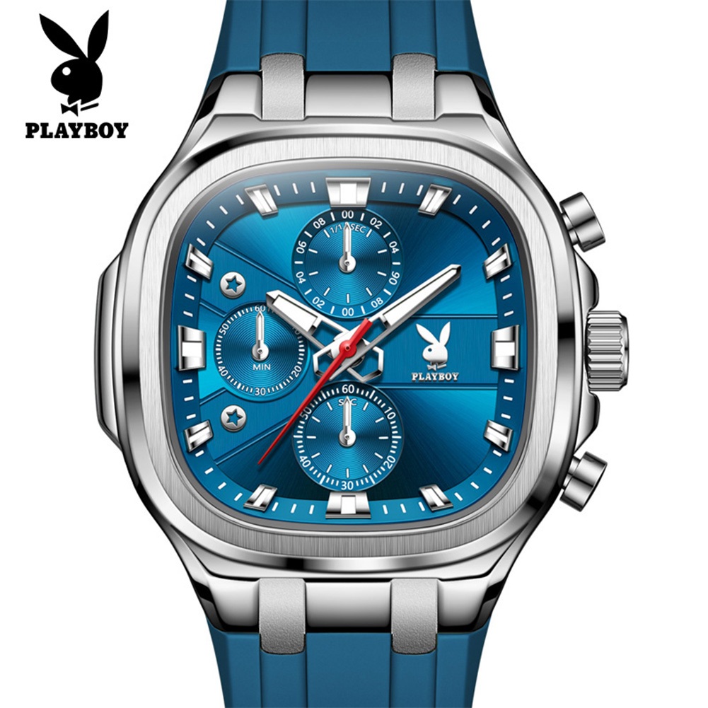 เพลย์บอย 3076 นาฬิกาควอตซ์อินเทรนด์เรียบง่ายซิลิโคนนาฬิกากันน้ําสําหรับผู้ชาย (กล่องนาฬิกาเดิม)