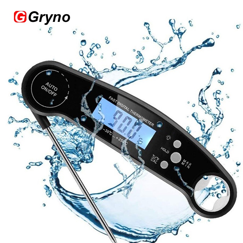 Gryno เครื่องวัดอุณหภูมิกันน้ําอาหารออกแบบพับได้พร้อม Probe Digital สําหรับทําอาหารเนื้อสัตว์ในครัว