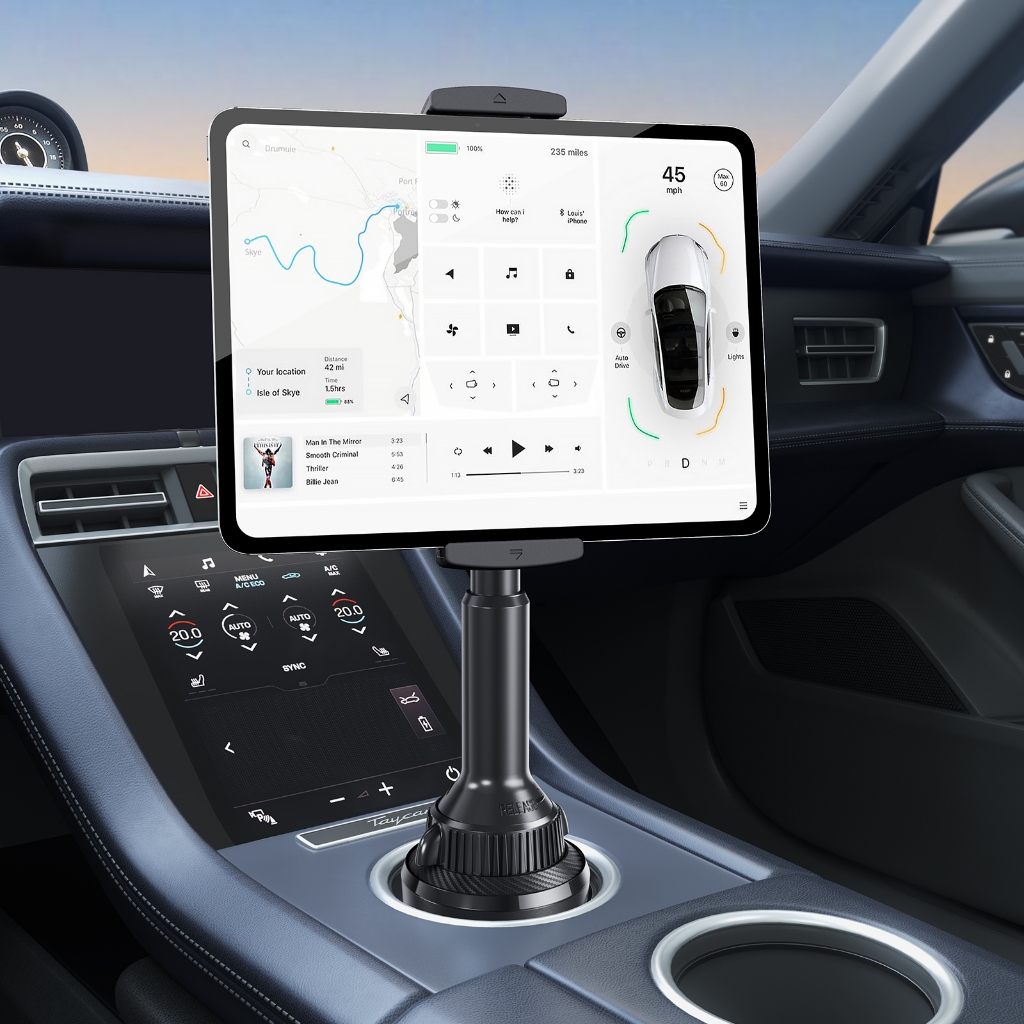 APPS2Car ไอแพด ที่ยึด ที่วางแท็บเล็ตที่วางโทรศัพท์ที่วางแก้วน้ําในรถพร้อมที่หนีบปรับได้(สูงสุด9.9"),
