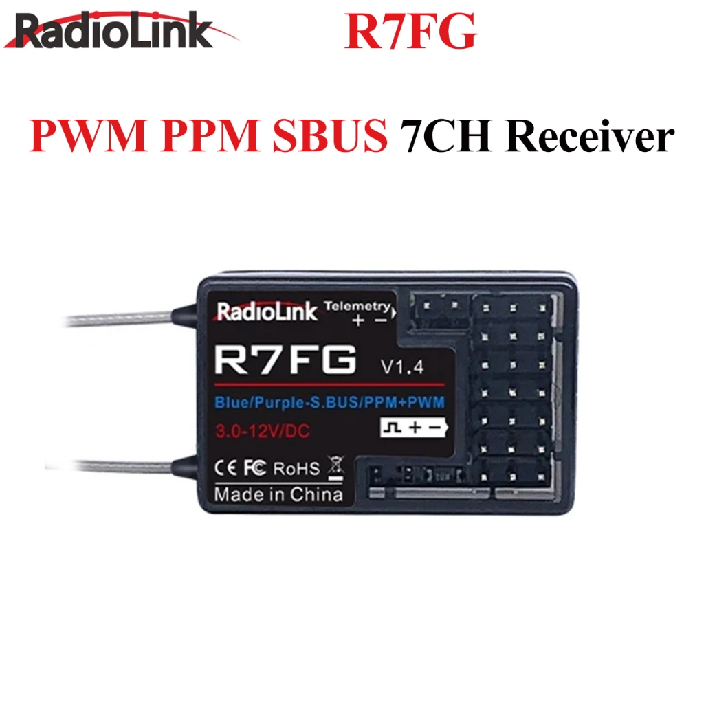 Radiolink R7FG 7Channle 2.4G Gyro RC Receiver รถเสาอากาศคู่หดตัวแรงดันไฟฟ้า Telemetry 600 M Long Ran