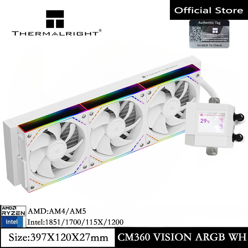 Thermalright CORE MATRIX 360 VISION สีขาว CPU Water Cooler 2 นิ้วหน้าจอ IPS 320x240 ความละเอียด CPU Liquid Cooler สําหรับ AM5 AM4 Intel 1851/1700/150X/1200