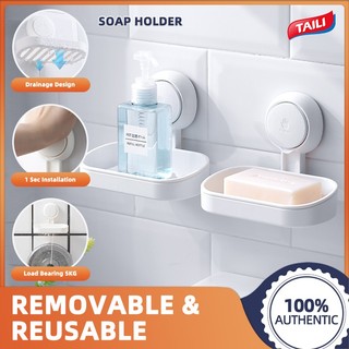 TAILI Suction Cup Soap Dish Drain-Free Powerful Vacuum Soap Sponge Holder for Shower Bathroom Tub Kitchen Sink