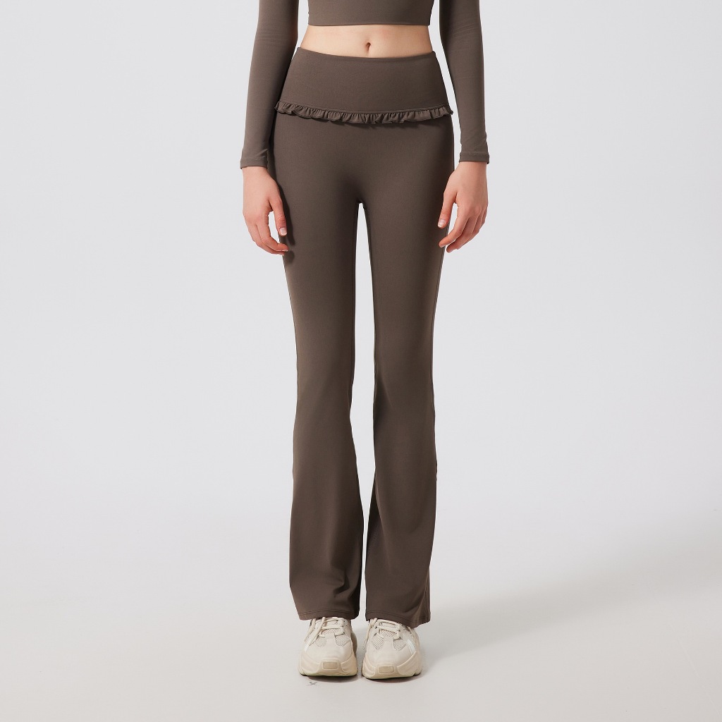 Hoppe Fumeng กางเกงขาบานเอวสูงสำหรับผู้หญิง ดีไซน์แฟชั่น สบายตัวสำหรับการออกกำลังกายและโยคะ - รูปที่ 2