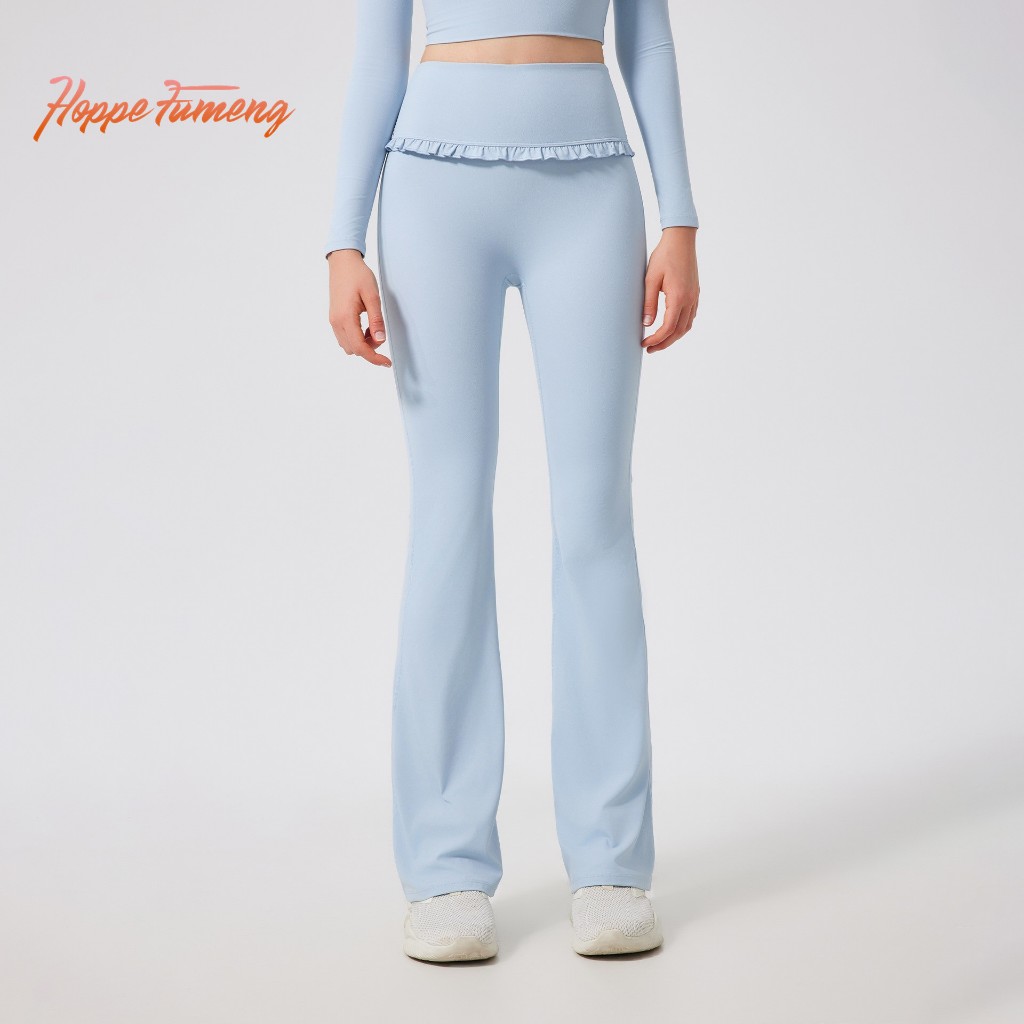 Hoppe Fumeng กางเกงขาบานเอวสูงสำหรับผู้หญิง ดีไซน์แฟชั่น สบายตัวสำหรับการออกกำลังกายและโยคะ