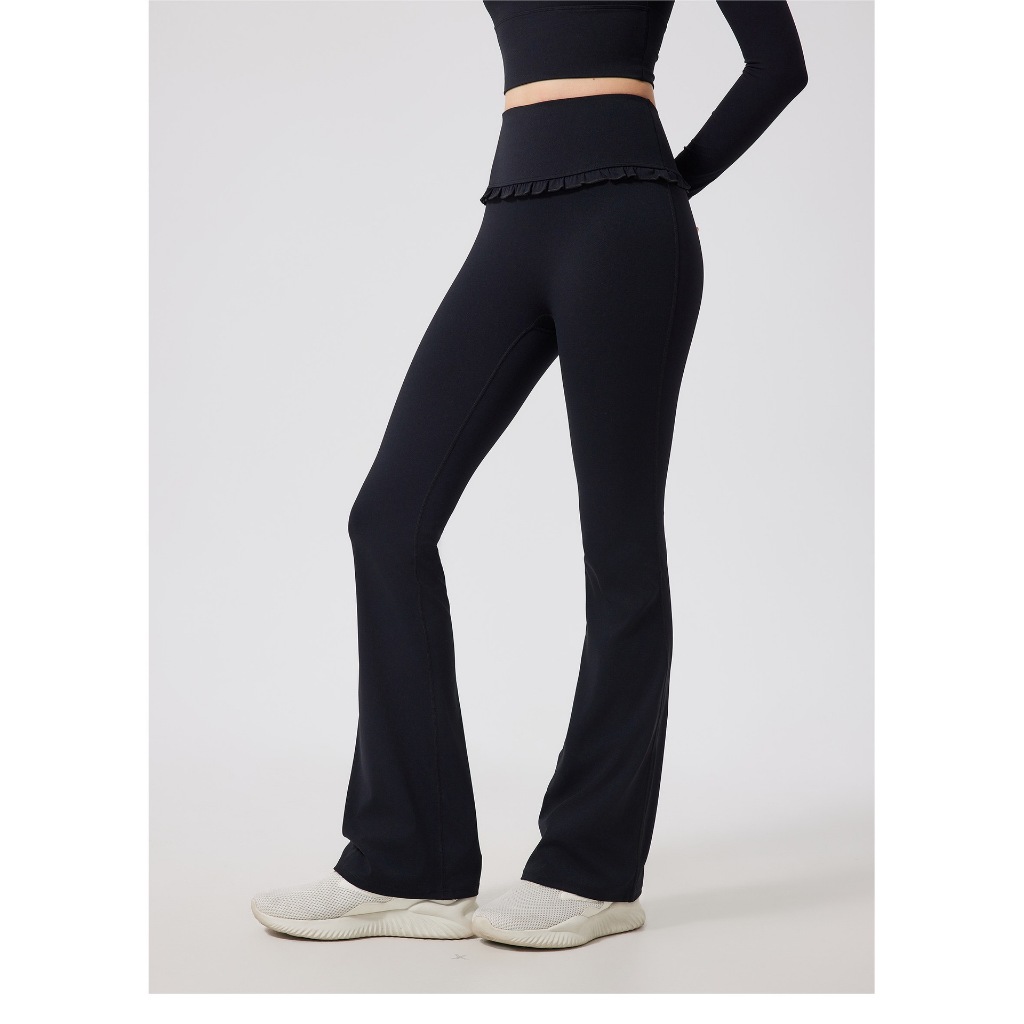 Hoppe Fumeng กางเกงขาบานเอวสูงสำหรับผู้หญิง ดีไซน์แฟชั่น สบายตัวสำหรับการออกกำลังกายและโยคะ - รูปที่ 4