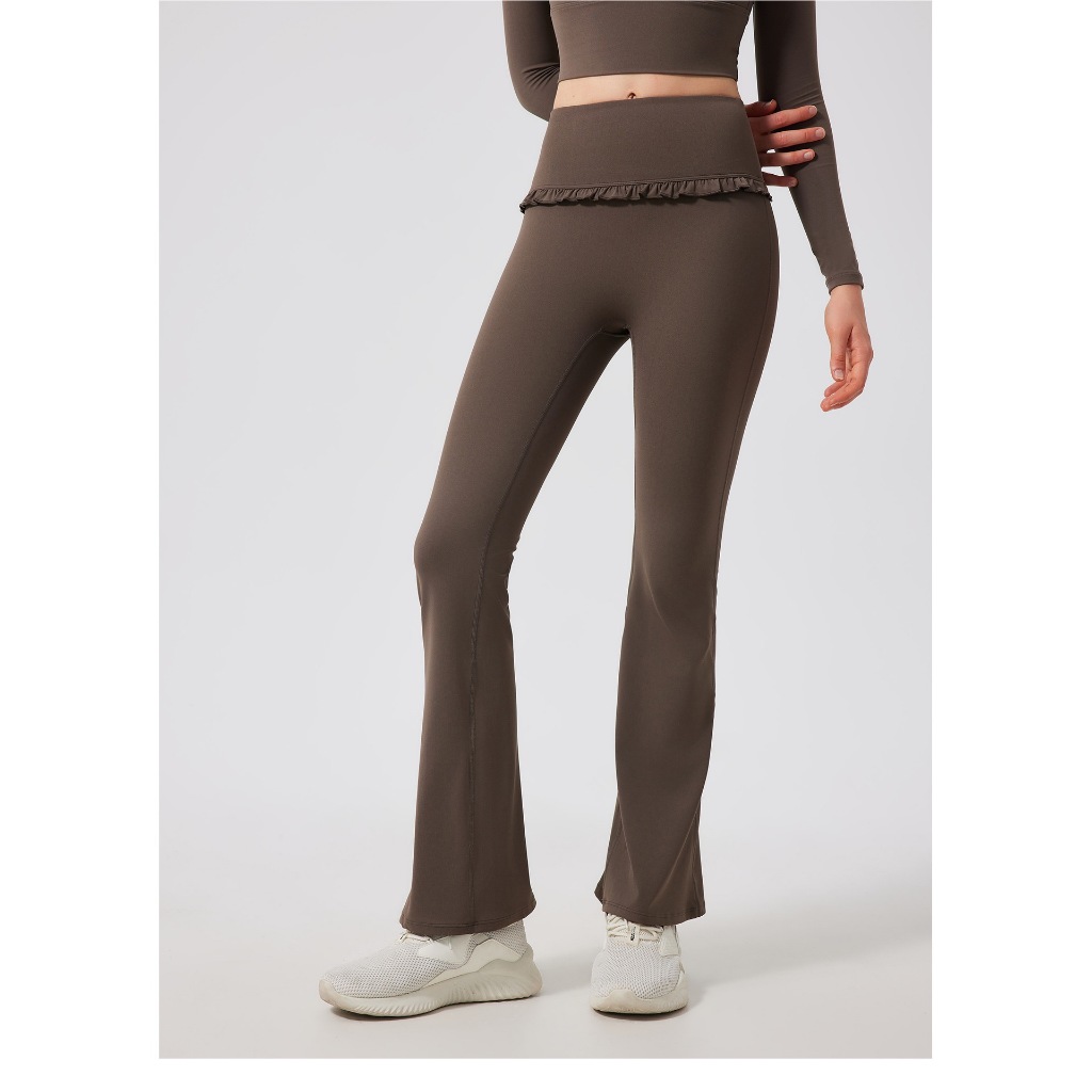 Hoppe Fumeng กางเกงขาบานเอวสูงสำหรับผู้หญิง ดีไซน์แฟชั่น สบายตัวสำหรับการออกกำลังกายและโยคะ - รูปที่ 3