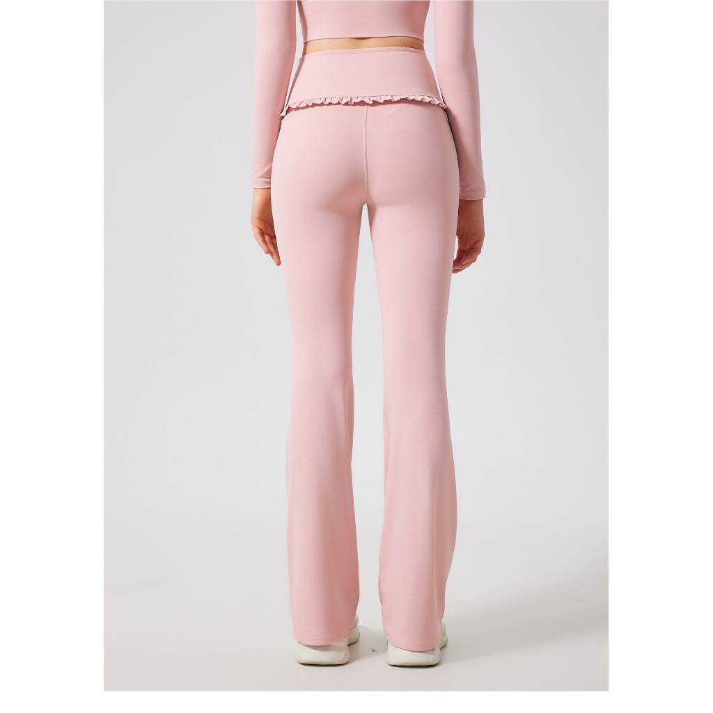 Hoppe Fumeng กางเกงขาบานเอวสูงสำหรับผู้หญิง ดีไซน์แฟชั่น สบายตัวสำหรับการออกกำลังกายและโยคะ - รูปที่ 7