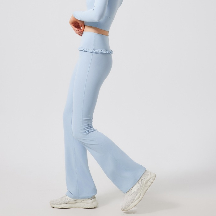 Hoppe Fumeng กางเกงขาบานเอวสูงสำหรับผู้หญิง ดีไซน์แฟชั่น สบายตัวสำหรับการออกกำลังกายและโยคะ - รูปที่ 5