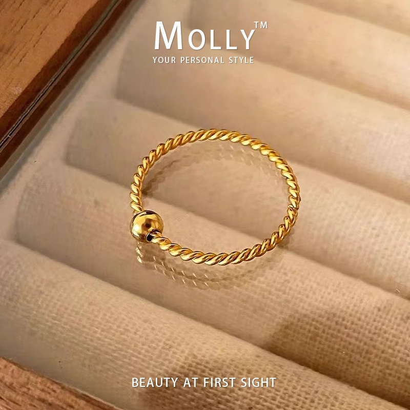 สแตนเลสสตีลแหวนลูกปัดนําโชคสําหรับผู้หญิงไม่ซีดจาง 18K Gold Plated Hypoallergenic Non Tarnish Minimalist เครื่องประดับ Molly แหวน