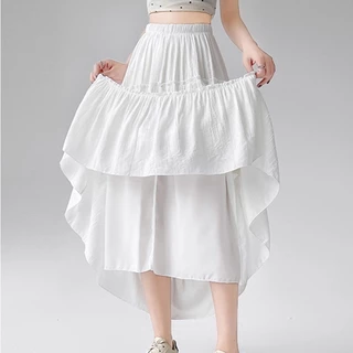 พร้อมส่งจากกทม เอวสูงสีขาวผู้หญิงกระโปรงยาว A-Line กระโปรงเค้ก Fairy ความรู้สึกศิลปะกระโปรง