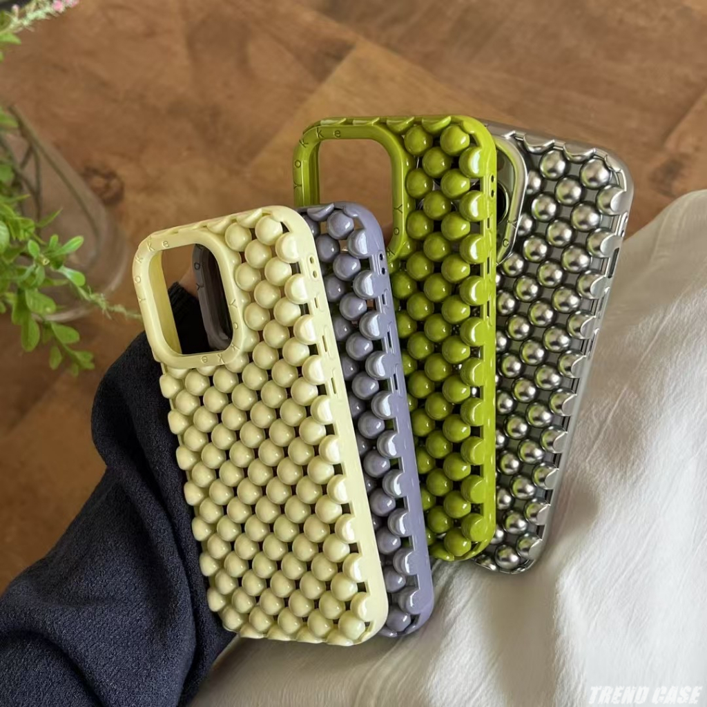 แฟชั่นสีทึบมุกรอบลูกปัดกลวงออกเคสโทรศัพท์สําหรับ ไอโฟน 17 16 15 14 13 มือโปร สูงสุด ฝาครอบกระจายความร้อน