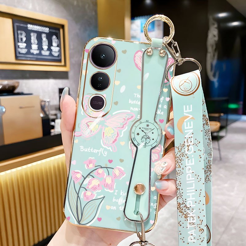 VRQR สําหรับ Vivo V60 Lite V50 Lite V40 Lite 5G 4G V50E V30 5G ขนาดเล็กสดผีเสื้อสไตล์สายรัดข้อมือวงเล็บยาวเชือกแขวนกันกระแทกเคสโทรศัพท์