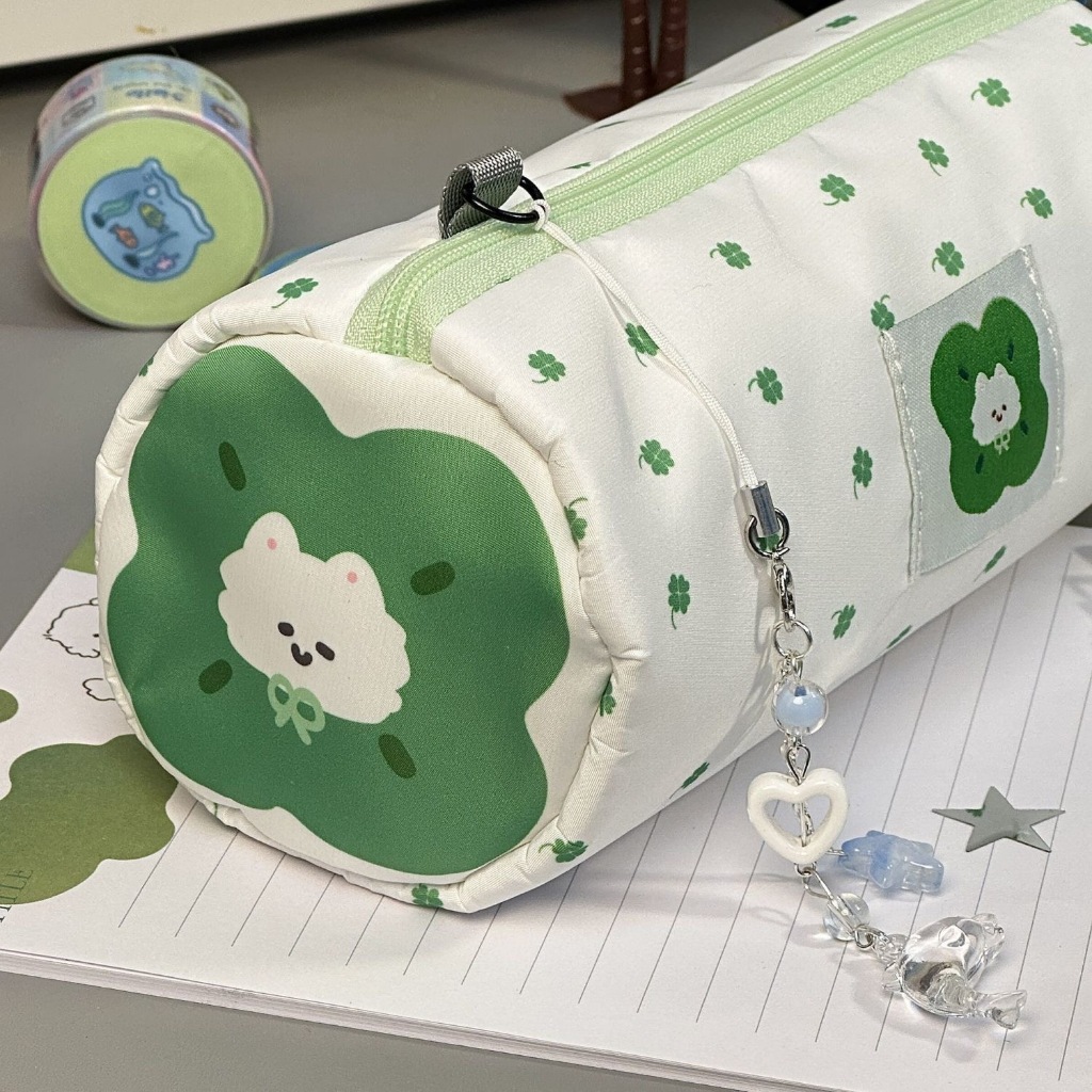 Four-Leaf Clover กล่องดินสอกระเป๋าถือลูกสุนัขขนาดใหญ่ความจุกระเป๋าเครื่องสําอางกระเป๋าเก็บเครื่องเขียน