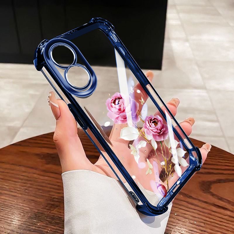 YBD Anti Fall สี่มุมสําหรับ OPPO A38 A18 A17 A18K Reno 8T A98 F23 A1 Pro A60 A78 A79 A2 5G 4G Clear เคสโทรศัพท์ขั้นสูง Red Rose All Inclusive ถุงลมนิรภัยป้องกัน