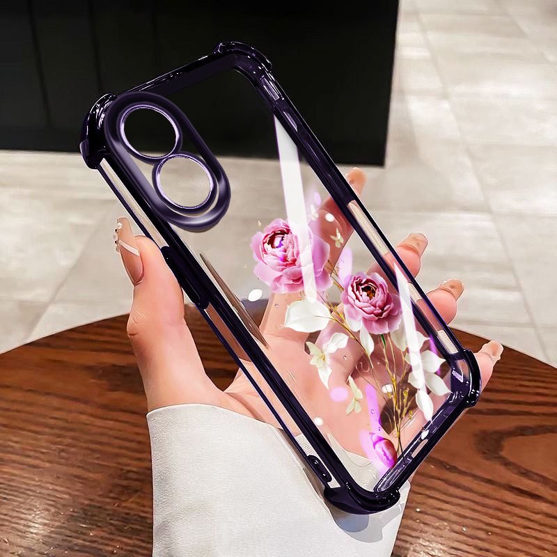 YBD Anti Fall สี่มุมสําหรับ OPPO A38 A18 A17 A18K Reno 8T A98 F23 A1 Pro A60 A78 A79 A2 5G 4G Clear เคสโทรศัพท์ขั้นสูง Red Rose All Inclusive ถุงลมนิรภัยป้องกัน - รูปที่ 3