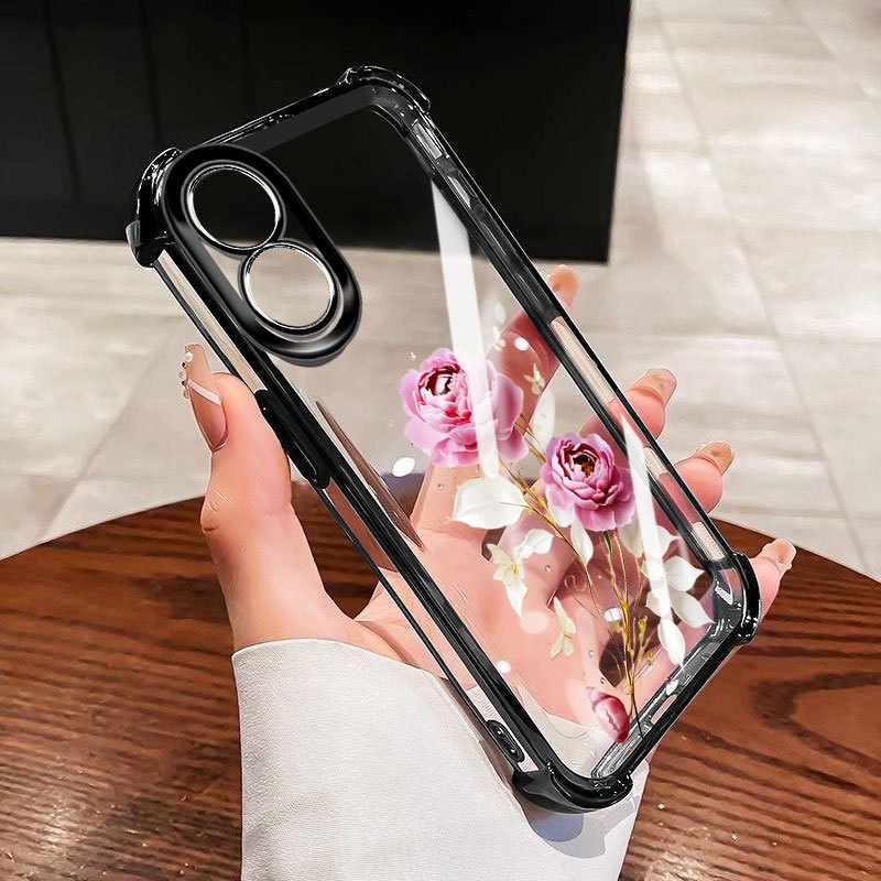 YBD Anti Fall สี่มุมสําหรับ OPPO A38 A18 A17 A18K Reno 8T A98 F23 A1 Pro A60 A78 A79 A2 5G 4G Clear เคสโทรศัพท์ขั้นสูง Red Rose All Inclusive ถุงลมนิรภัยป้องกัน - รูปที่ 6