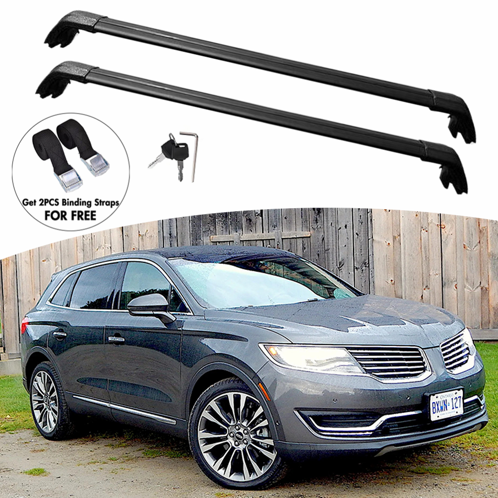 2PCS อลูมิเนียม Crossbar Cross Bar Fit สําหรับ Lincoln MKX 2016-2018 กระเป๋าเดินทาง Cargo Carrie ล็อ