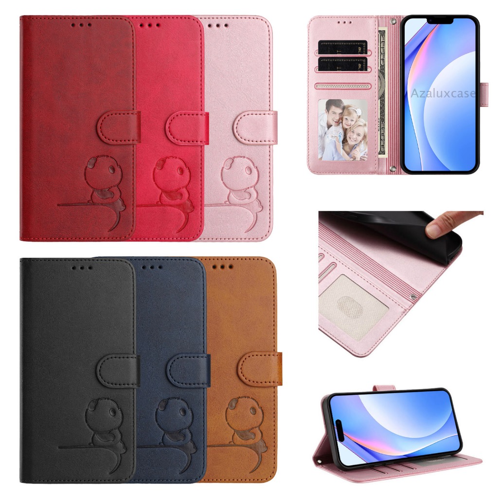 สําหรับ Huawei Pura 70 P60 P40 P30 Pro P20 Lite Nova 12i 9 SE 8i 5T Y90 Y70 Plus Y7A Y9 Prime 2019 5G 4G Panda กระเป๋าสตางค์หนังพลิกแม่เหล็ก RFID Blocking ผู้ถือบัตรกรณี
