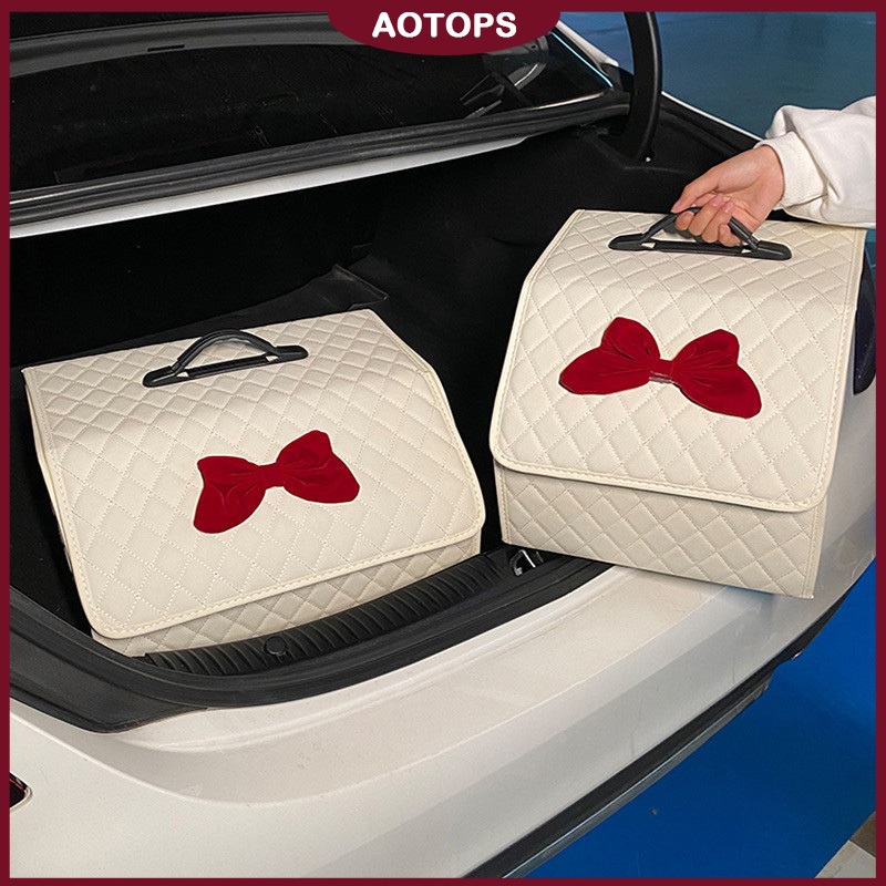AOTOPS【ไทยส่ง】กล่องเก็บของ ประดับโบว์ แบบพับได้ แบบพกพา อุปกรณ์ตกแต่งภายในรถยนต์ กล่องเก็บของในรถยนต์