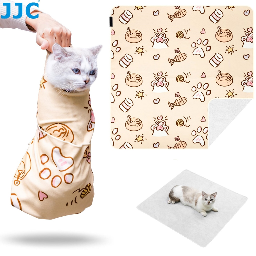 JJC Cat Wrap Cloth มีกาวในตัว ผ้าห่มกันแมวติดเองสำหรับแมวขนาดใหญ่และสุนัขขนาดเล็กน้ำหนัก 0-10kg สำหรับให้ยา/ตัดเล็บ/ทำความสะอาดหู/แปรงฟัน