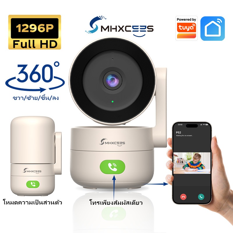 MHXCEES กล้องวงจรปิด WiFi Full HD 2K กล้องวงจร IP Camera 3 ล้านพิกเซล One-touch Call Tuya/Smart Life