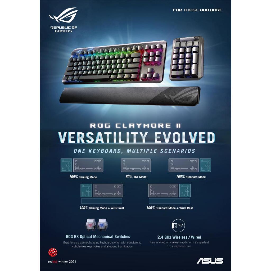 ROG Claymore II Modular TKL 80%/100% Gaming Mechanical Keyboard , ROG RX Optical Mechanical Switches
