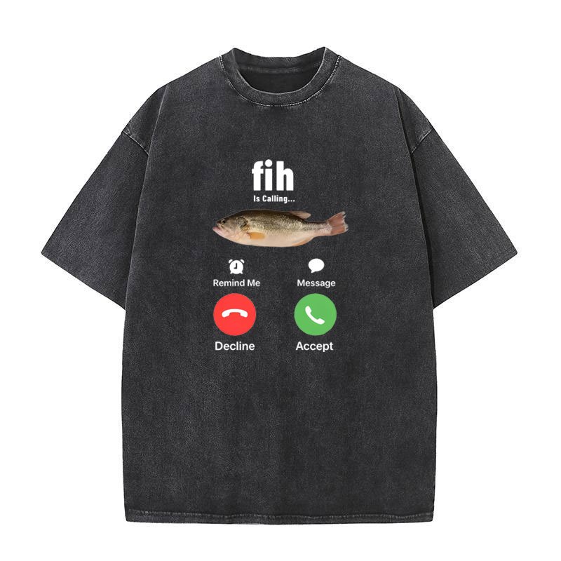 เสื้อยืดแฟชั่นอารมณ์ขัน ลายเสื้อตลก Fih Is Calling สำหรับผู้ชายและผู้หญิง สไตล์วินเทจ แขนสั้น ผ้าฝ้ายคุณภาพดี ขนาดใหญ่ เหมาะสำหรับใส่ลำลอง Streetwear