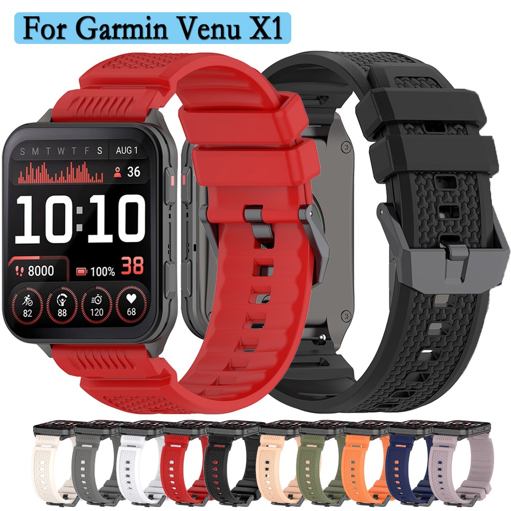 สายนาฬิกาสําหรับ Garmin Venu X1 สายรัดหัวเข็มขัดสีดําคุณภาพสูงทนทานและสายรัดข้อมือซิลิโคนอ่อนนุ่มสํา