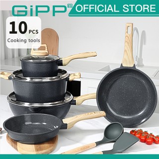 GIPP NonStick Cookware Set Kuali Batu Granite,Healthy Kitchen 10 Pcs Set PFOA FREE Suit all Stove