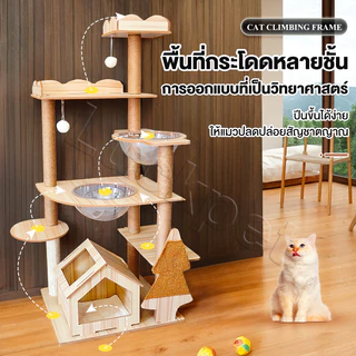 คอนโดแมว ขนาดใหญ่ คอนโดแมวไม้ คอนโดต้นไม้แมว บ้านแมว เหมาะสำหรับเลี้ยงน้องแมว 4-6ตัว เสาลับเล็บ
