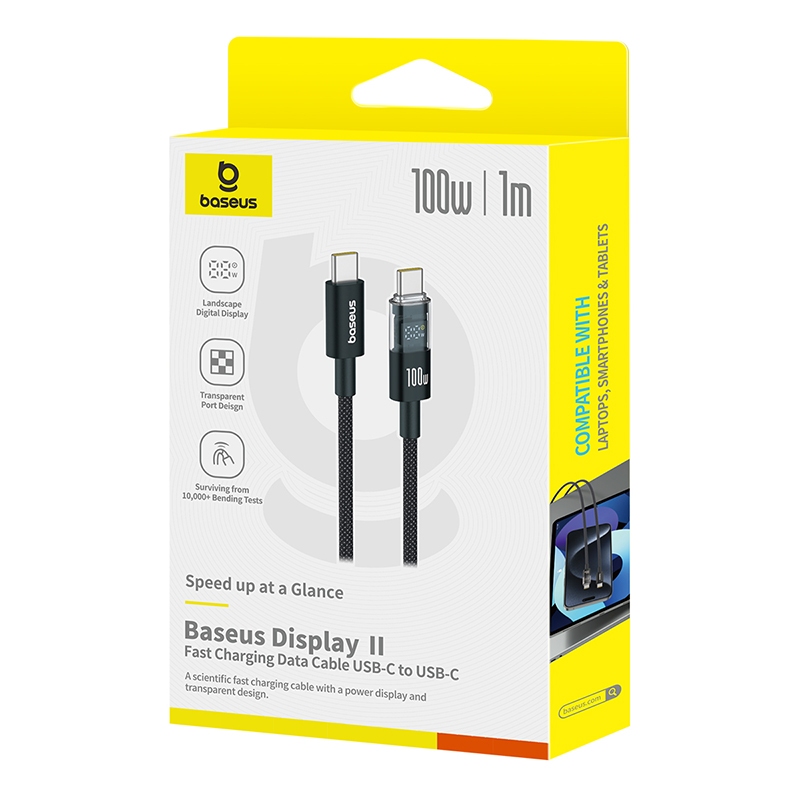 Baseus 100W USB-C ถึง Type-C จอแสดงผลดิจิตอล Fast Charging สายเคเบิลข้อมูลไนลอนพร้อมพอร์ตโปร่งใส Deisgn สําหรับโทรศัพท์ 15 16 Pro Max Series แล็ปท็อป - รูปที่ 5