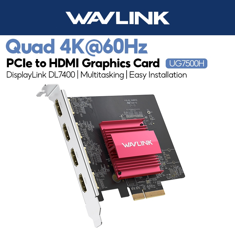 WAVLINK PCIe 3.0 ถึง Quad 4K@60Hz DisplayLink กราฟิกการ์ด HDMI สําหรับ Windows 11/10 & Ubuntu