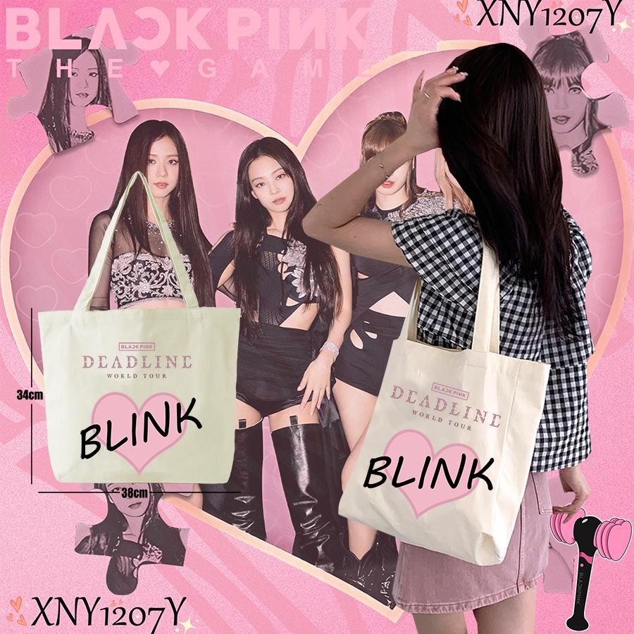2025 กระเป๋าผ้าแคนวาส KPOP BLACKPINK Tote Bag JENNIE ROSE LISA JISOO กระเป๋าผ้าแคนวาสสะพายไหล่แบบลำล