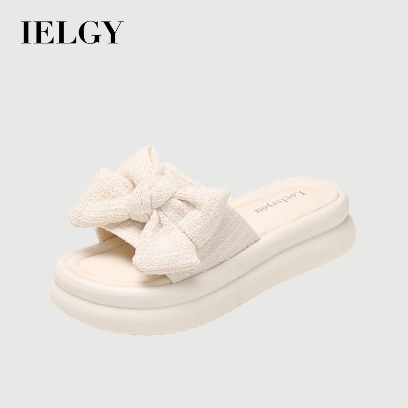 IELGY แบนฟอร์ม รองเท้าแตะพื้นหนาสําหรับผู้หญิงที่จะสวมใส่ด้านนอกในฤดูร้อนใหม่โบว์รองเท้าแตะที่สะดวกสบายและหลากหลาย