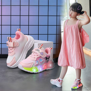 AOOAO LED รองเท้าเด็กผู้หญิง ‌รองเท้าผ้าใบเด็ก พื้นนิ่ม ใส่ส…