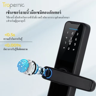 [ระบบเสียงไทย] Tropernic K7 Tuya อุปกรณ์ล็อคประตูอัจฉริยะดิจิทัล อิเล็กทรอนิกส์ ปลดล็อกด้วยแอป WIFI สแกนลายนิ้วมือ แอป รหัสผ่าน การ์ด IC ปลดล็อกกุญแจ