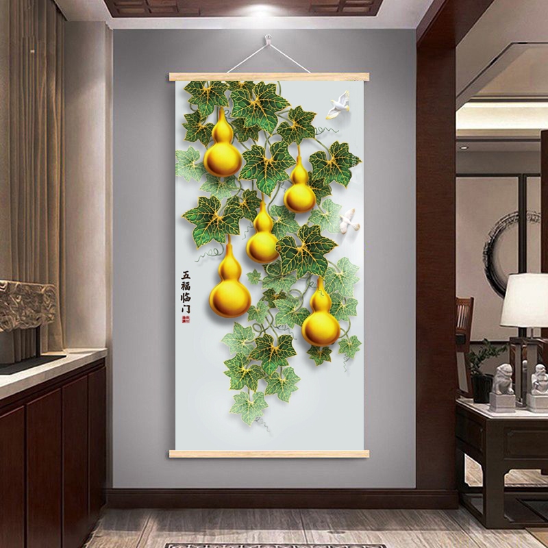 ใหม่สไตล์จีนโชคดีภาพวาดผ้าใบ คาลาบุช ศิลปะโปสเตอร์ห้องนั่งเล่นตกแต่งผนังเลื่อนภาพวาด