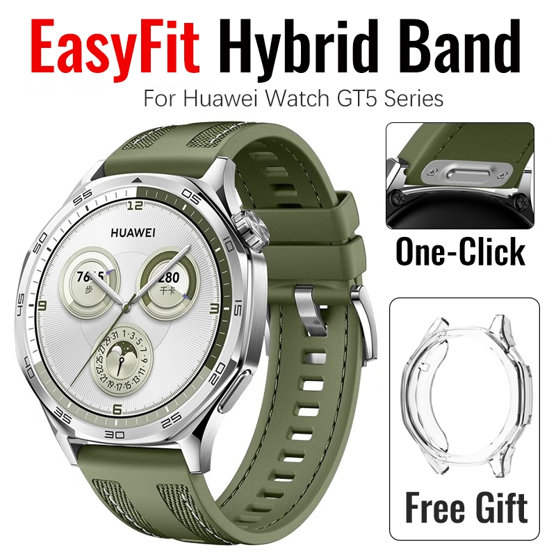 Original สไตล์ EasyFit Hybrid ซิลิโคนสําหรับนาฬิกา Huawei GT5 46 มม.นาฬิกากีฬาซิลิโคน Braid ทอสาย One-Click ปุ่มสําหรับ Huawei นาฬิกา 4 GT4 46 มม.GT3 Pro