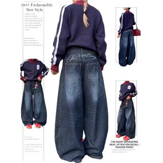 TLHGQ กางเกงยีนส์ผู้ชายอเมริกันย้อนยุคหลวมสบายๆคุณภาพสูงสไตล…