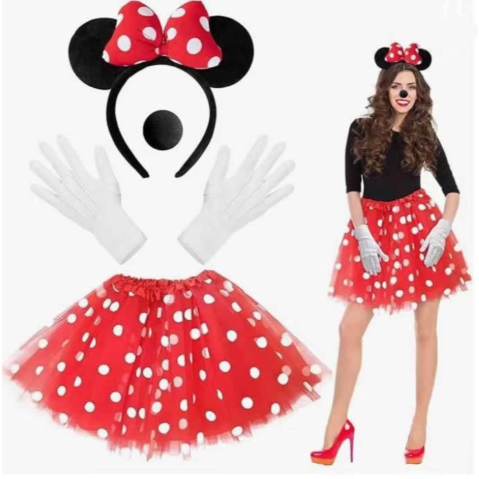 ชุดคอสเพลย์ไมคี้และมินนี่ พร้อมปลอกแขน โบว์ไท และกระดิ่งหัว - สำหรับใช้ในฮาโลวีนและงานปาร์ตี้ Disney ทั้งเด็กและผู้ใหญ่