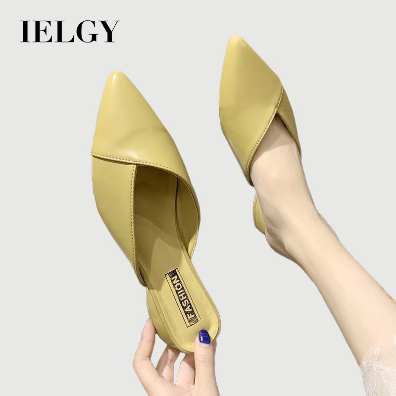 IELGY ฤดูร้อนใหม่ เป่าโถว กึ่งรองเท้าแตะแฟชั่นผู้หญิงสวมใส่ชี้-นิ้วเท้า บล็อก-ส้นรองเท้าแตะส้นเตี้ย