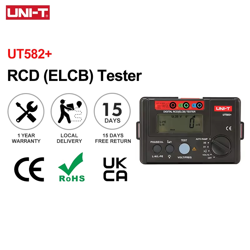 UNI-T UT582+ Digital RCD (ELCB) Tester AUTO RAMP Leakage Circuit Breaker Meter พร้อม Mis-Opration Bu