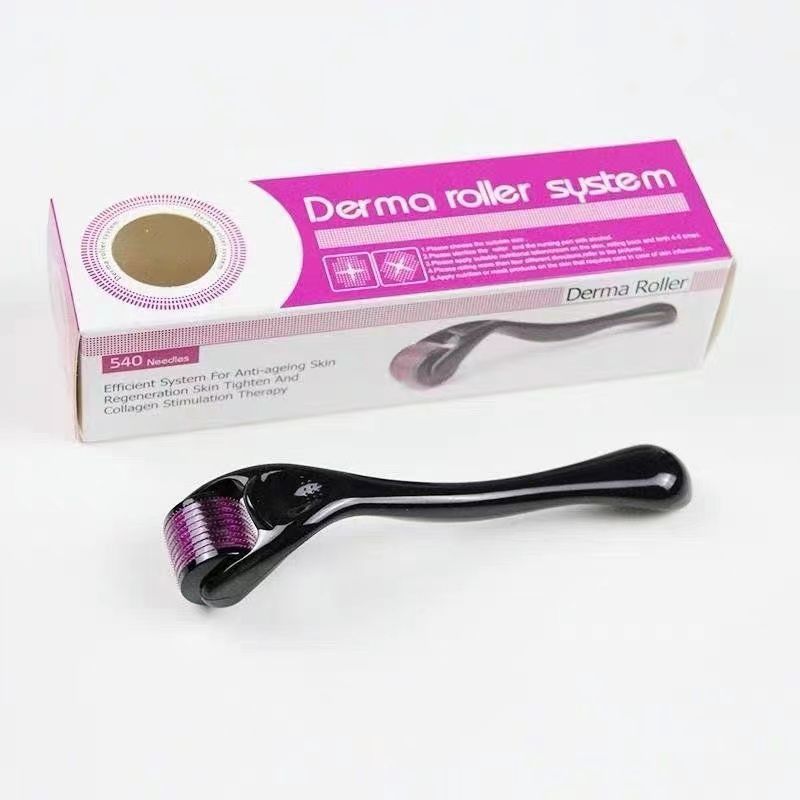 1 ชิ้นสีดําทั้งหมด Professional 540 Micro เข็ม Derma Roller ลูกกลิ้งนวดสําหรับ Skin Care/Beard Growth/Hair Growth