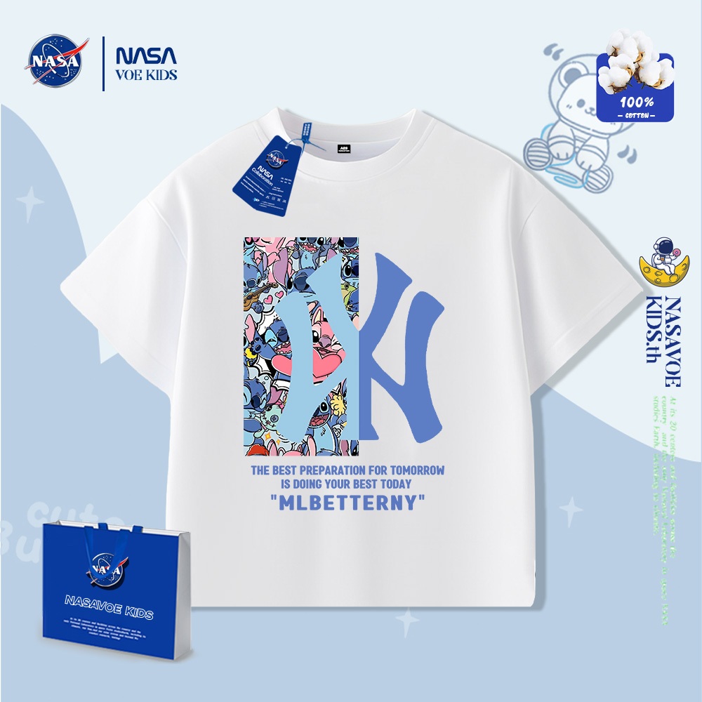 พร้อมส่งภายใน 24 ชม. เสื้อยืดแขนสั้นสำหรับเด็กชายสไตล์เกาหลี ลายการ์ตูน พิมพ์บนผ้าฝ้ายแท้ 100%