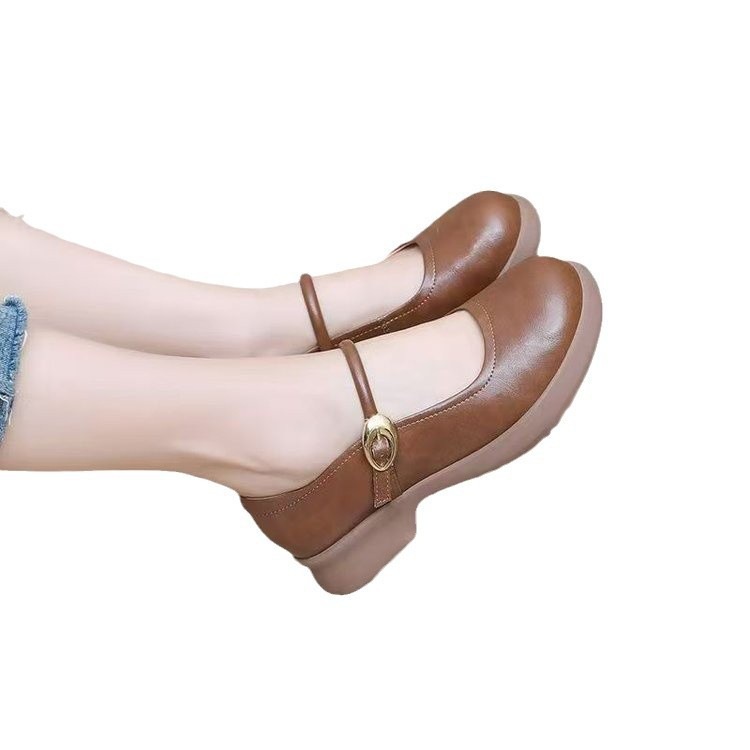 หัวกลม แมรี่ เจน รองเท้าผู้หญิง ใหม่พื้นนิ่มปากตื้นหนึ่งคํารองเท้าสายแบน งานออกเดทร้อย